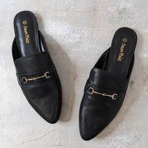 Dream Pairs Faux Leather Black Flats Slides Loafers Pointed Toe Size 9.5 NEW